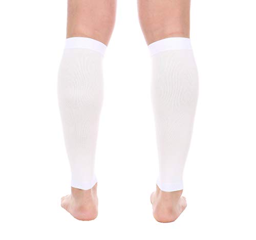 Doc Miller Calf Compression Sleeve Men And Women - 20-30Mmhg Shin Splint Compression Sleeve Recover Varicose Veins, Torn Calf And Pain Relief - 1 Pair Calf Sleeves White Color - Medium Size #TOP5