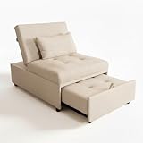 MAKA Poltrona Letto Singolo con Materasso Alto – Pouf Letto Singolo Trasformabile, Divano Letto 1 Posto Reclinabile con Cuscino Sfoderabile, Poltrona-Letto Pieghevole Salvaspazio 191x79x90 cm (Cachi)