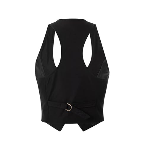 Caziffer Damen Geknöpfte Anzugweste Einfarbig V-Ausschnitt Elegant Retro Slim Fit Business Weste Weste, Schwarz , M