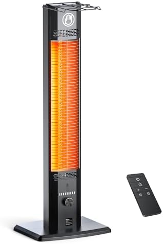 AIRTHRYL 42 INCH Electric Outdoor Heaters for Patio, 9Heat Levels & 9H Timer, Outdoor Patio Heaters w/Safety Lock, 1500W Infrared Heater, Remote Control, IP65 Waterproof, Tip-Over &Overheat Protection
