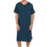 Mens Nightshirt Nightgown Short Sleeve V Neck Sleepshirt Pajama Shirt Summer Comfy Big & Tall Henley Sleep Gowns Navy