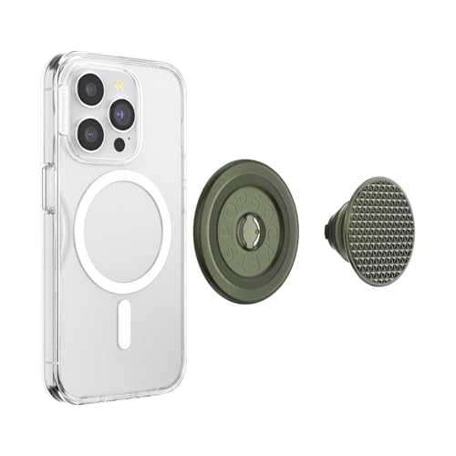 PopSockets: PopGrip Round for MagSafe - MagSafe Adapter Ring Included - Stand and Grip for Mobile Phones and Cases with Interchangeable Top - Triangle Knurl Olive