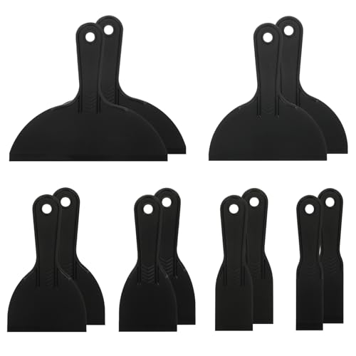 Sibosen - 12 Pack Plastic Putty Knife Black Flexible Plastic Paint Scraper Tool Putty Knife Scraper Used for Repairing Walls Pasting Plaster Spackling Applying Mud (Mix)