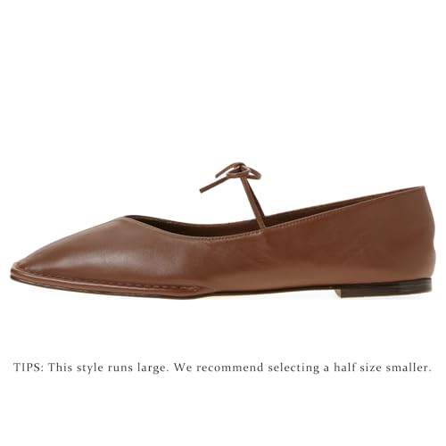 Image of Ballet Flats for Women Lace Up Bow Square Toe Mary Janes Cute Ballerina Shoes Slip On Comfortable Elegant Dress Shoes