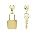 T-ztoss Delicados pendientes asimétricos con forma de cerradura de llave, aretes colgantes de oro, minimalistas, geométricos, para mujeres y niñas, regalos de joyería, Metal, NP