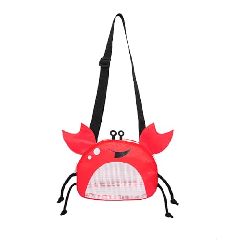 Image of Kids Mesh Beach Bag, Cute Crab-Shaped Seashell Collecting Bag with Adjustable Strap for Holding Shell Beach Toy