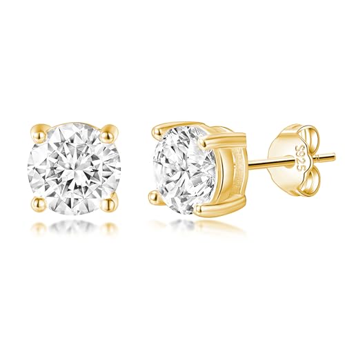 Image of Reffeer Solid 925 Sterling Silver Cubic Zirconia Earrings Studs for Women Earrings CZ Post Stud Earrings Hypoallergenic (B-18K Gold Plated)
