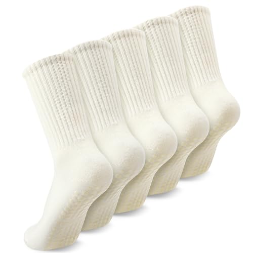 Utensilsto 5 Paar Pilates Socken, Weiße Stoppersocken Yoga Socks Damen, 35-38 Antirutschsocken, Anti Rutsch Grip Sock für Pilates, Ballett, Tanz, Trampolin, Yoga