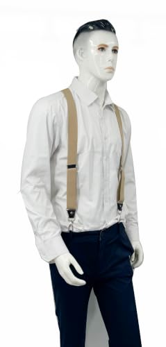 Image of Mens Suspenders with 3 Swivel Hooks Belt Loops 1.4 Inch Wide Heavy Duty Adjustable Braces