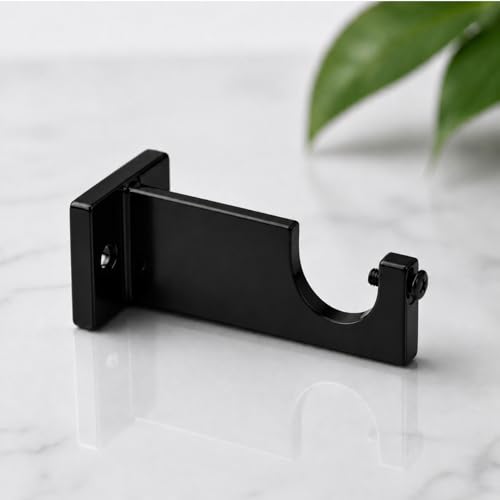 Image of Elite Aluminum Curtain Rod Brackets - Heavy-Duty Wall Mount Clamps for Curtain Rod Support for Door and Window Curtain Rods with Screw and Wall Plug - Pack of 2PCS (Curve Black)