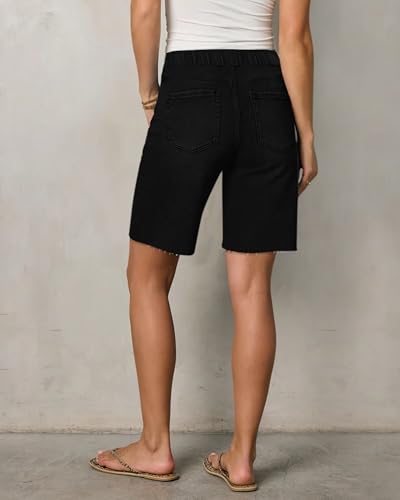 Women's High Waisted Black Denim Shorts - Knee Length Dressy Jorts Y2K Jean Shorts 10" Inseam — view 3