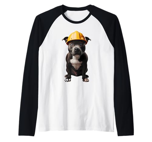 Staffordshire Bull Terrier Dog - Casco duro amarillo para trabajadores Camiseta Manga Raglan