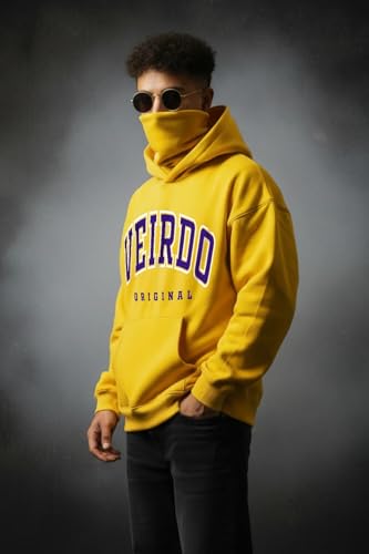 Image of Veirdo Fleece Oversized Baggy Fit Hooded Sweatshirt Drop Shoulder Typographic Logo Printed Full Sleeve Hoodie for Men (Avaiable in Colors: Copper Tan, Rust & Red)