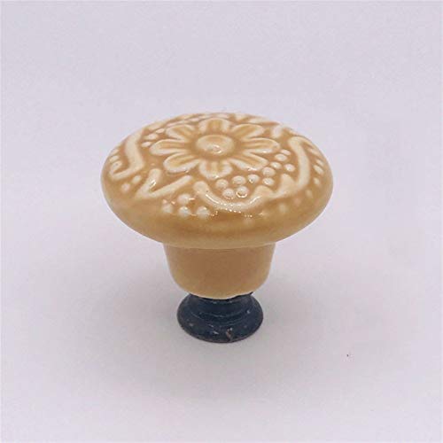 Dressing Table Handle, 1x Drawer Dresser Handle Door Pulls Furniture Hardware,Handicraft Ceramic Handles and Knobs Cute for Children Kids Room, Indoor Hardware (NO.689)(Embossed Yellow)