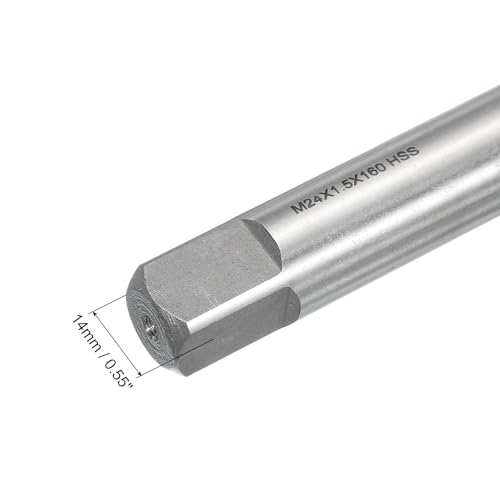 QUARKZMAN Metrisches Gewindebohrer M24 x 1,5 x 160mm, HSS6542 Gewindeschneider, Rechtshänder 4 Gerillter Flachkopf-Gewindebohrer, Gewindeschneidwerkzeug für Gusseisen, Kupfer, Legierung
