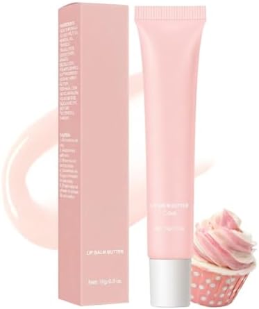 Summer Lip Glossy Butter Balm, Instant Moisture Sheer Pink Glitter Tint, Non-Sticky, Conditioning Formula to Soothe & Repair Dry, Chapped Lips, Jelly Lip Stain with Natural Scent (#4Cake, 1Pc)