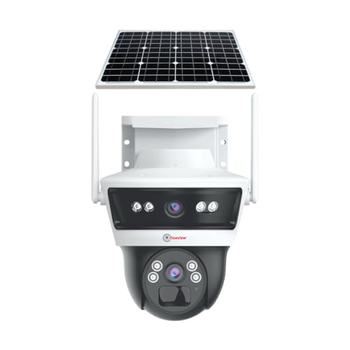 Trueview 3+3Mp Wireless 4G Cellular Mini Pt Solar Powered Linkage Security Camera, 1296p Advanced CCTV Surveillance Solution, Outdoor Camera, Water Proof, 2 Way Talk
