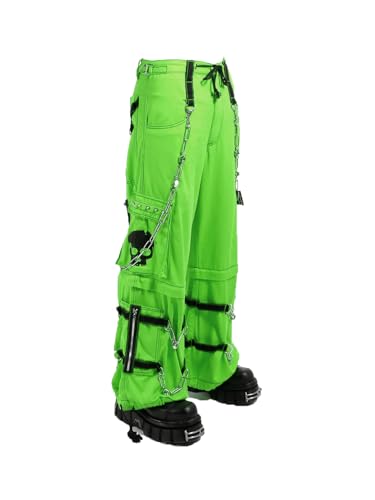 Gothic Bondage Green Zip Off Pants Black Skull Alternative Punk Rock Cyber Chain Goth Trouser