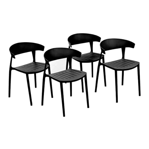 La Mejor Recopilación de Sillas de comedor de jardín los mejores 5. 47 EKE Set De 4 Sillas Modernas Comedor Exterior Interior Minimalista Apilables Duraderas De Caliad (Negro)