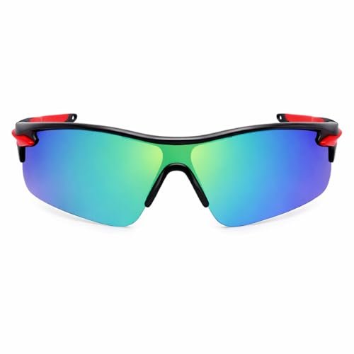 Image of Oversized Sports Goggles for Men & Women UV400 Protection Non Polarized Cycling Running Cricket Driving Fishing Outdoor Lightweight Wraparound Design Clear Vision Eyewear. (Red + Green)