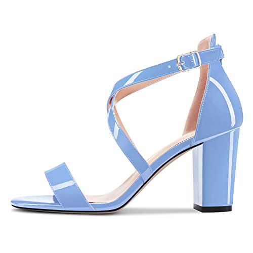 Castamere Women High Chunky Block Heel Peep Open Toe Cross-Strap Sandals Wedding Party 3.3 Inches Heels2