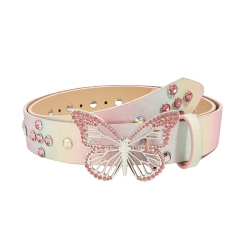 Rhinestones Butterfly Buckle PU Leather Belt Western Cowgirl Belts Sparkly Buckle Beads Punk Belt For Jeans Dresses