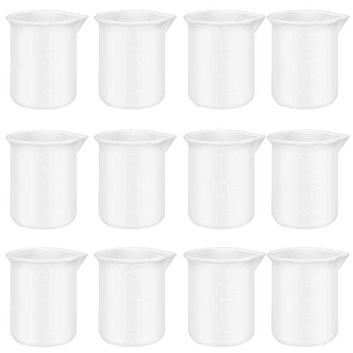 Xgood 12Pcs Silicone Graduated Cups Clear Heat-Resistant Measuring Cup for Mixing Resin Stain Epoxy and Paint
