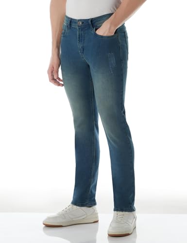 Image of INKD Men's Regular Fit Jeans - Mid-Rise | Cotton Blend | Classic Styling | Contrast Stitch | Stretchable Fabric | Classic 5 Pocket Styling (Available in Plus Sizes)