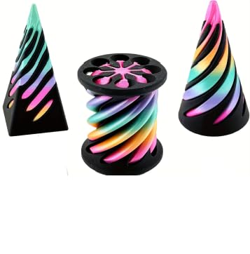 Alwodici 3Pcs Impossible Cone Fidget 3d Printed Rainbow Gradient Spiral Cone Fidget Toy Mini Spiral Pyramid Cone Cylindrical Penetrating Sculpture For Home Office Desk Decor Anxiety Relaxation Gifts