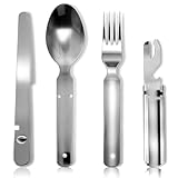 Flintronic Klassisches Bundeswehr Edelstahl Besteck 4-Teilig Campingbesteck, Essbesteck für Camping, Besteckset Outdoor, für Familienfeiern, Outdoor Dinner
