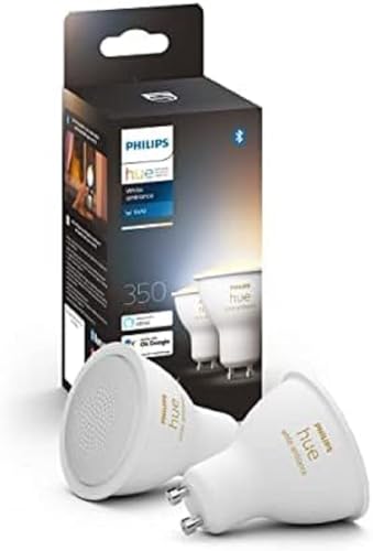 Philips Hue White Ambiance Smart Light Bulb 2 Pack [GU10 Spot] With Bluetooth. Works with Alexa, Google Assistant and Apple Homekit.
