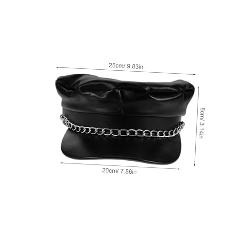 PU Chain Newsboy Cap Vintage Sailor Fiddler Bakerboy Flat Hat for Autumn Winter Versatile Accessory for Daily Wear Parties and Travel Black2