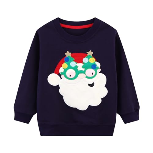 Image of HILEELANG Toddler Boy Sweatshirts Crewneck Long Sleeve Pullover Cotton Graphic Christmas Clothing