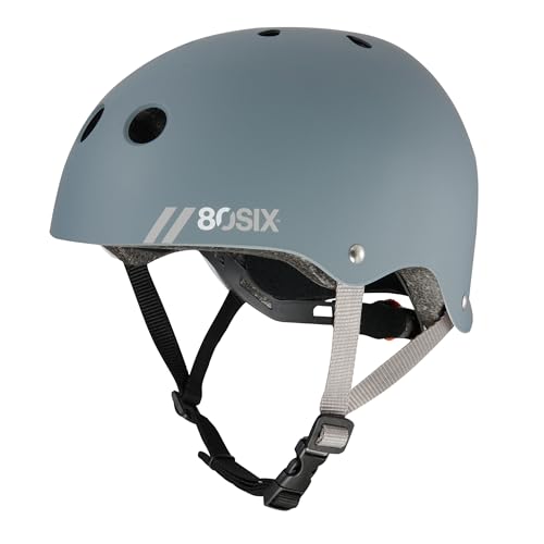 80SIX Multi-Sport Skateboard Helmet for Kids Teens&Adults-Certified Hardshell Protective Scooter&Bike Helmet with Fit Dial for Bike Skateboard BMX&Inline Skate Grey Matte S/M