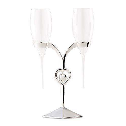 Weddingstar Clear Glass Flutes with Silver Plated Stand