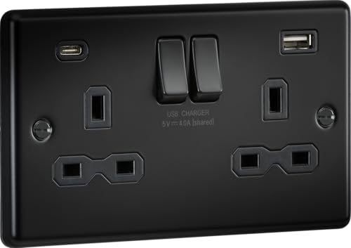 Knightsbridge 13A 2G SP Switched Socket with Dual USB C+A 5V DC 4.0A [Shared] - Matt Black with Black Insert