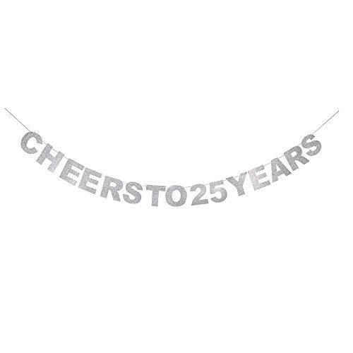 Cheer To 25 Years Banner -Happy 25 Years Old Birthday Party 25th Anniversary Party Decoration Bunting Silver
