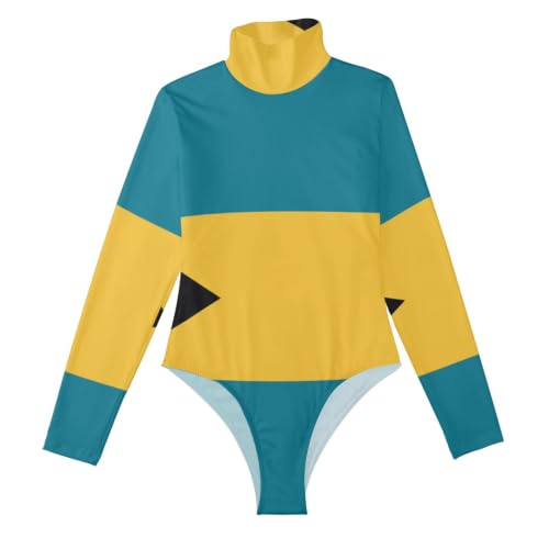 Body de manga larga con bandera de Bahamas GuoChe para mujer y cuello alto falso