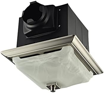 Lift Bridge Kitchen & Bath Decorative Square 110 CFM Brushed Nickel Bathroom Ceiling Ventilation & Exhaust Fan with Light and Glass Globe, Quiet 1.5 Sones Bath Fan