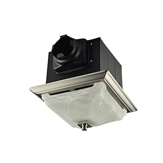 Lift Bridge Kitchen & Bath Decorative Square 110 CFM Brushed Nickel Bathroom Ceiling Ventilation & Exhaust Fan with Light and Glass Globe, Quiet 1.5 Sones Bath Fan