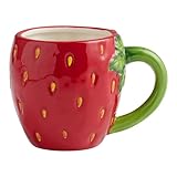 Hand Painted Strawberry Figural Ceramic Mug - Ceramic Coffee Mug - Handcrafted Ceramic Mug for Coffee, Tea, or Cocoa - Microwave and Dishwasher Safe Ceramic Mug - Ceramic Mug (Strawberry Shaped 17 oz)