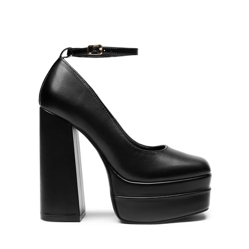 Dream Pairs Women'S Platform High Heels Closed Toe Chunky Block Pumps Square Toe Ankle Strap Dress Fashion Party Y2K Shoes,Size 7.5,Black-Pu,Sdpu2471W thumb #1
