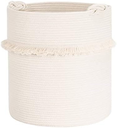 CherryNow 60L Woven Rope Baby Basket with Tassel, 17" x 16", Off-white