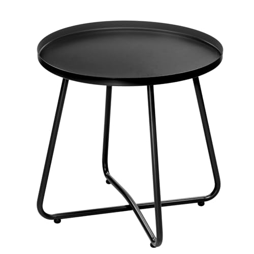 Image of Outogether Dia.17.7ins Steel Round Coffee Table, Steel Tray Table, Side Table, Outdoor and Indoor Use, Weather Resisitant, Patio, Balcony, Garden, Backyard (Black)