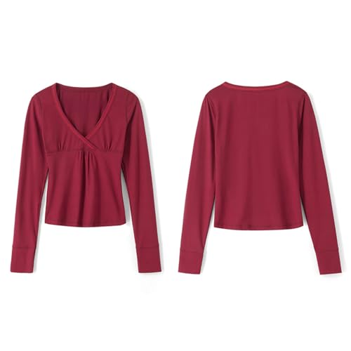 Image of Women Fairy Grunge Aesthetic Shirts Tops Long Sleeve V Neck Tops Girl Basic Slim Fit Blouse Streewear