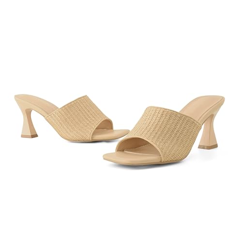 Image of Women's Mule Heels Chunky Kitten Heeled Sandals Mesh Slip On Square Toe Comfortable Casual Dress Pumps Shoes