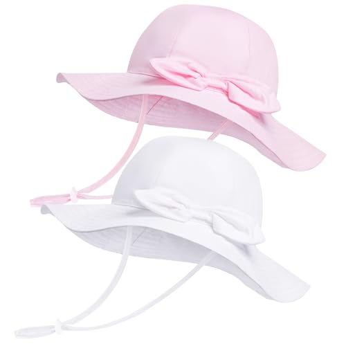 2 Pack Baby Sun Hat Toddler UPF 50+ Sun Protection Wide Brim Cap Kids Girls Summer Beach Hat for Swim Traveling3