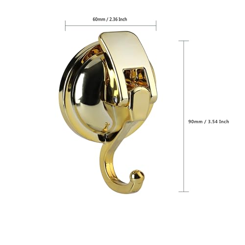SOCONT Heavy Duty Vacuum Suction Cup Hooks, Gold Plated Polished Super Suction for Kitchen Bathroom, 2 Pack