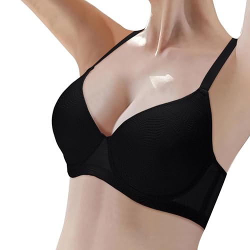 Womens Soft Support Bras Mesh Comfortable Seamless Wireless Back Fat Smoothing Bra with Lift Padded Push Up No Underwire (Black, 85B) for Casual & Office Wear