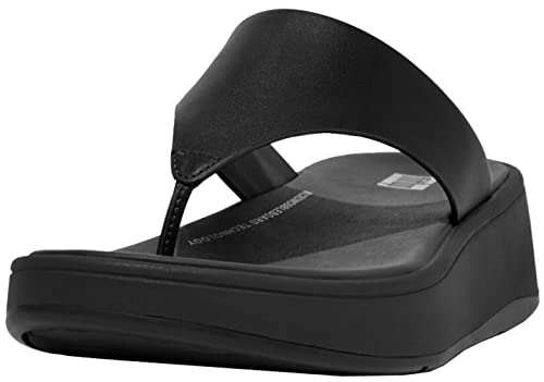 FitFlop F-Mode Leather Flatform Toe Post Sandals All Black 7 M (B)